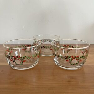 Libbey Clear Glass Christmas Holly Wreath Gold Rimmed Bowl Vintage Set Of 3